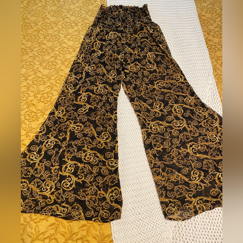 Show Me Your MuMu Black and Gold Wide Leg Jumpsuit